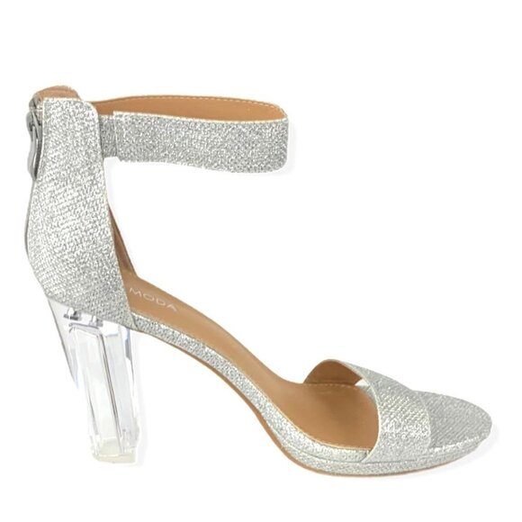 Top Moda Women's Glitter Silver Block Heel Sandals Size 10 Ankle Strap - Picture 3 of 9